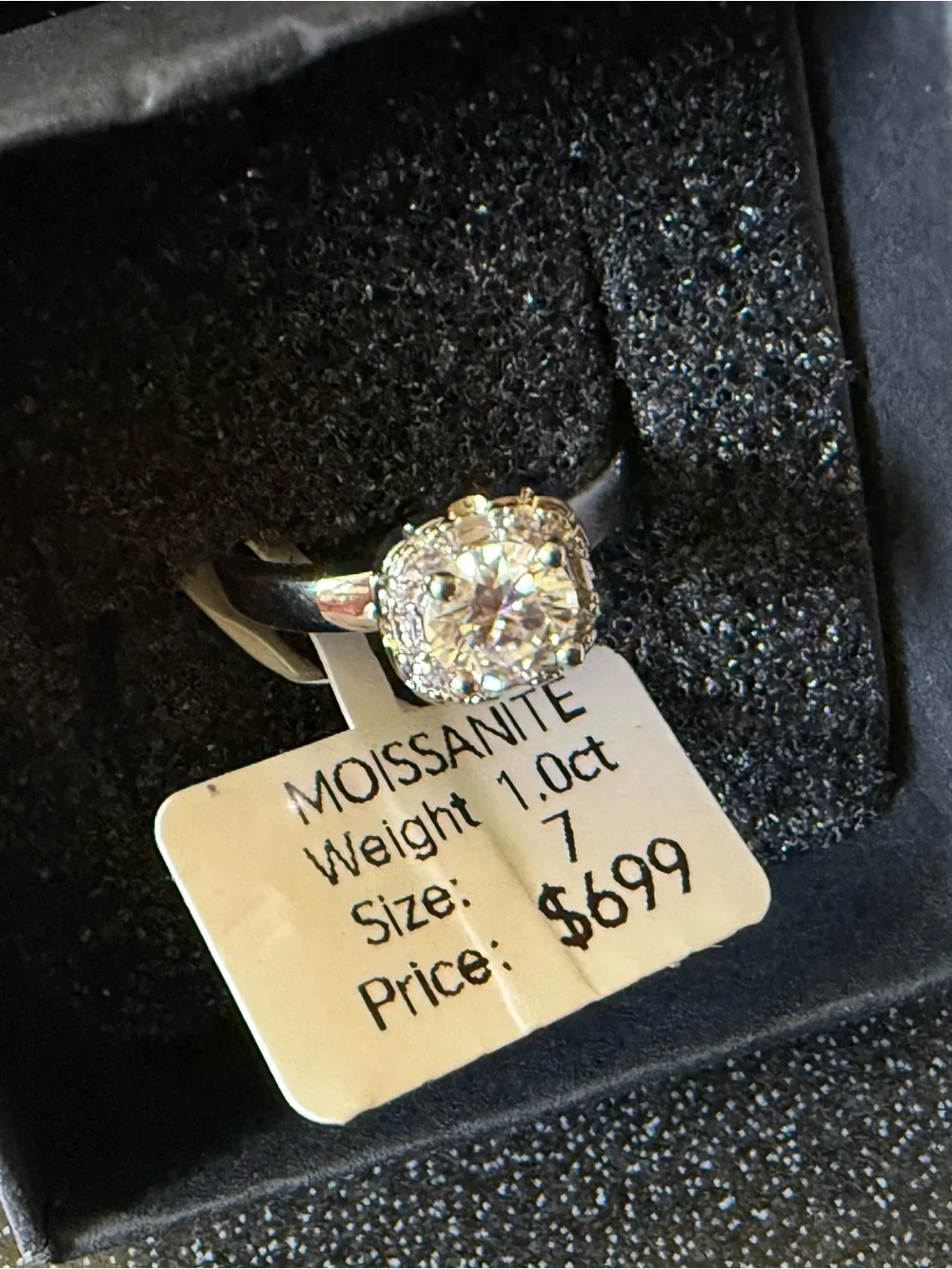 Sparkling Moissanite Halo Ring in Silver - Size 7